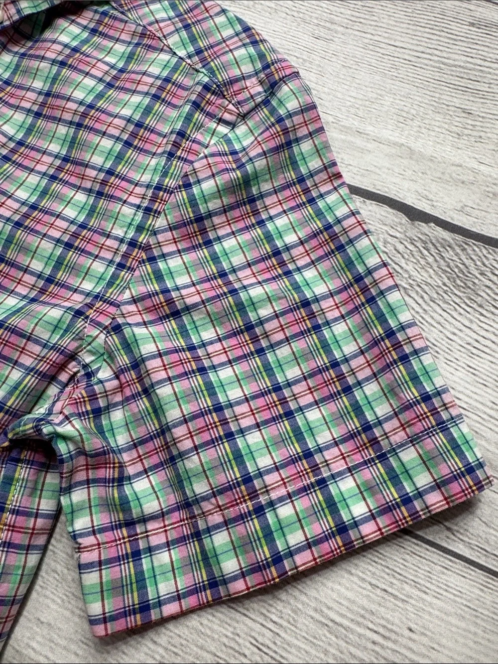 Ralph Lauren Boys Short-Sleeve Plaid Button-Down in Pink, Green, Blue, & White